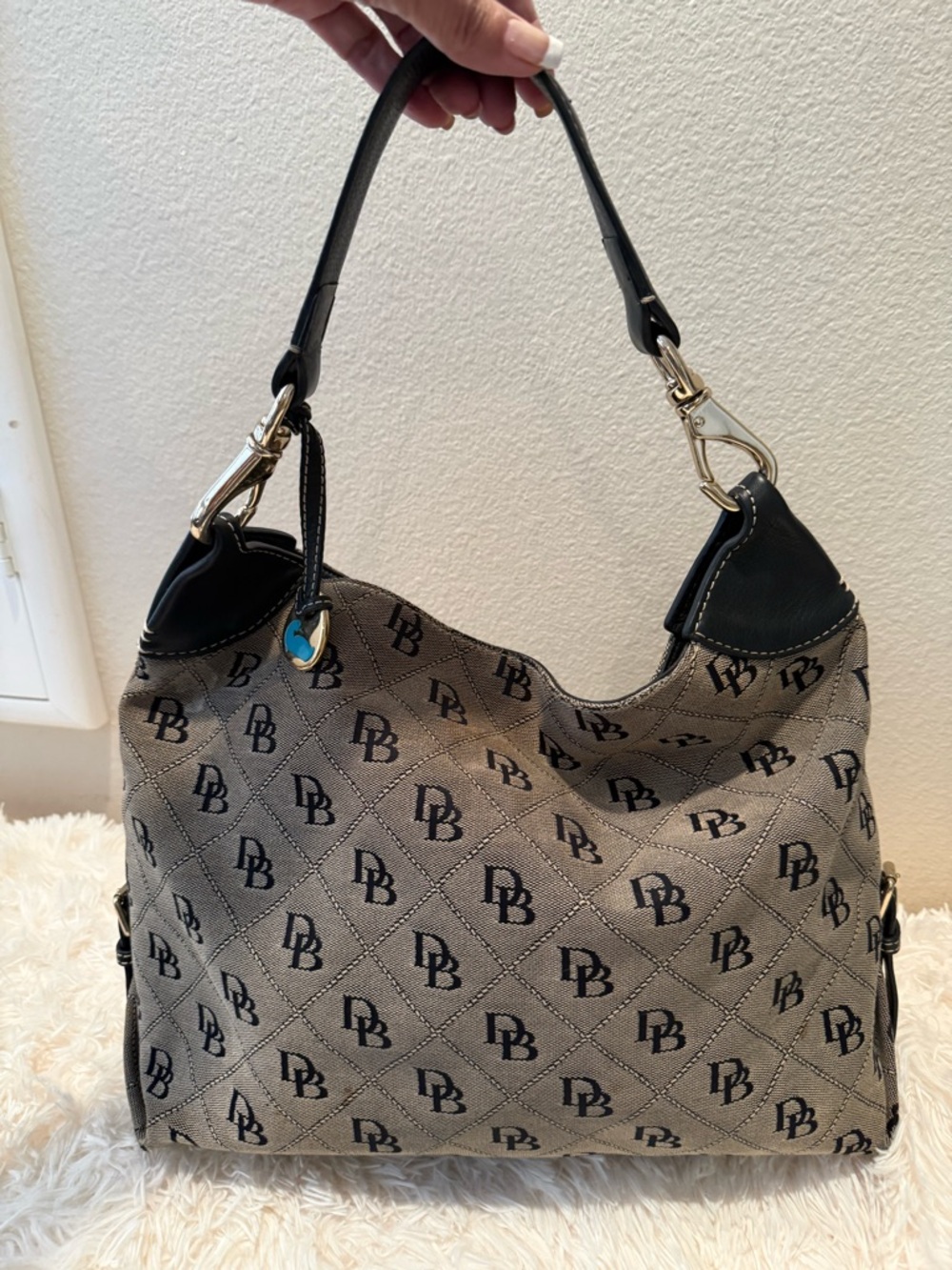 DB Monogram Quilted Tote Bag in Taupe and Black